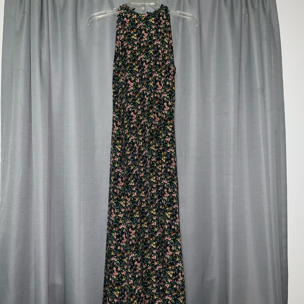 Floral mock turtleneck long floral tank dress